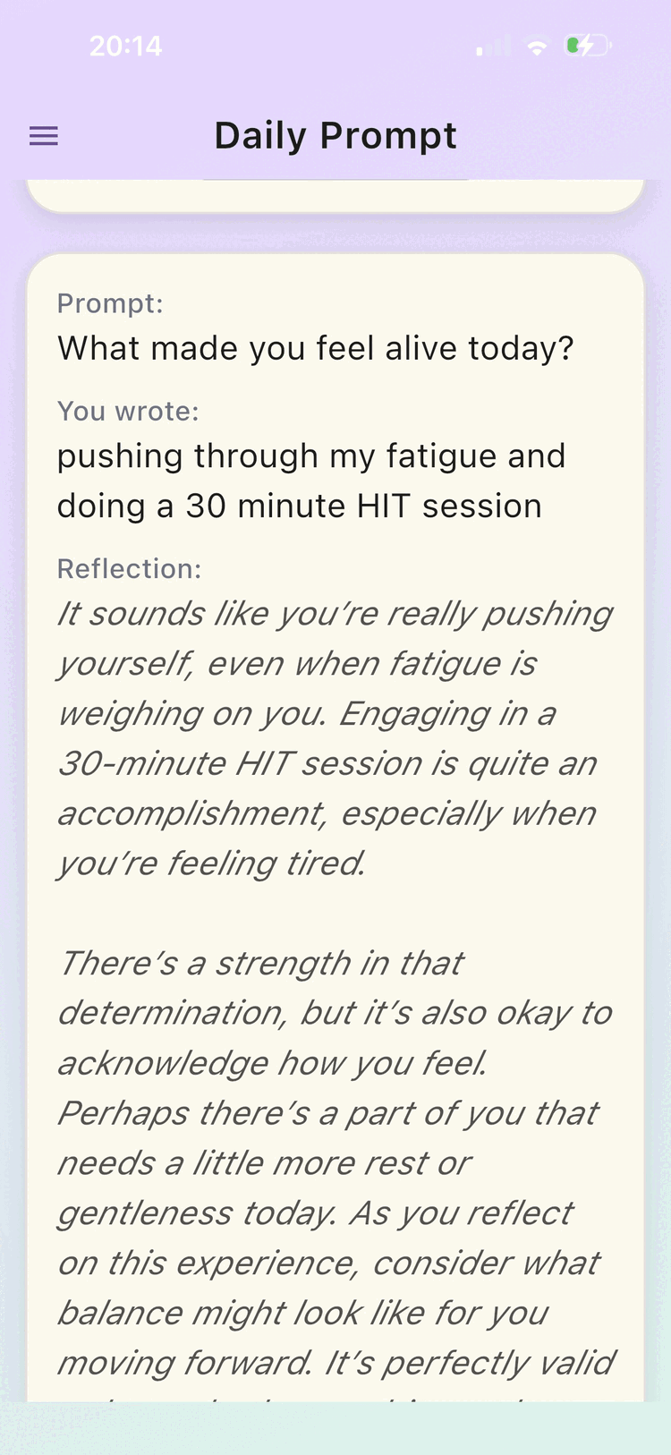 SoulFrame Daily Prompt with AI Reflection