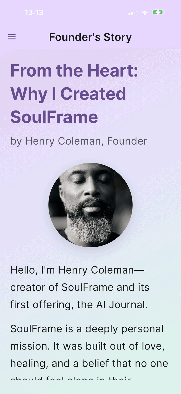 SoulFrame Founder's Story by Henry Coleman