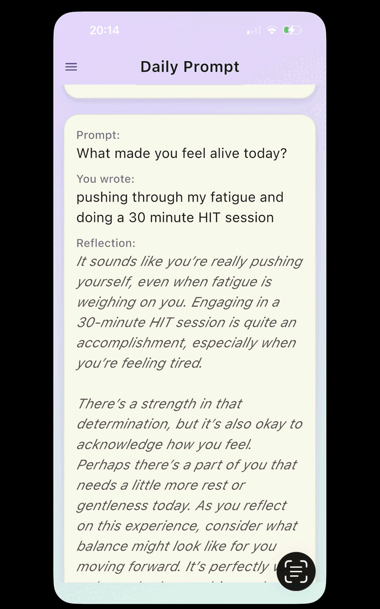 SoulFrame Journal Entry with AI Reflection