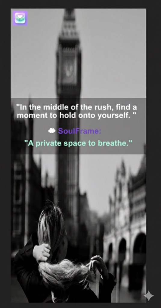 In the middle of the rush, find a moment to hold onto yourself. SoulFrame: A private space to breathe.